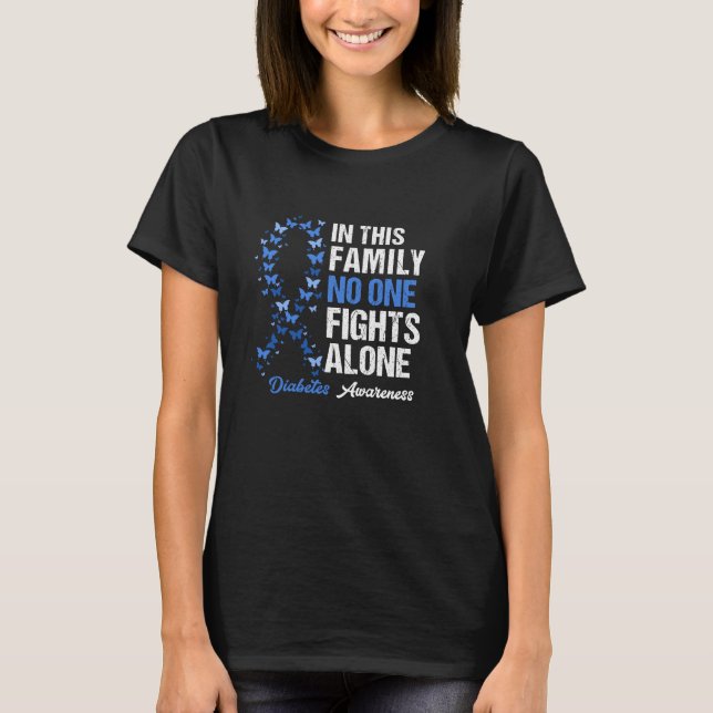 Diabetesmedvetande Blå band familjesupport T Shirt (Framsida)