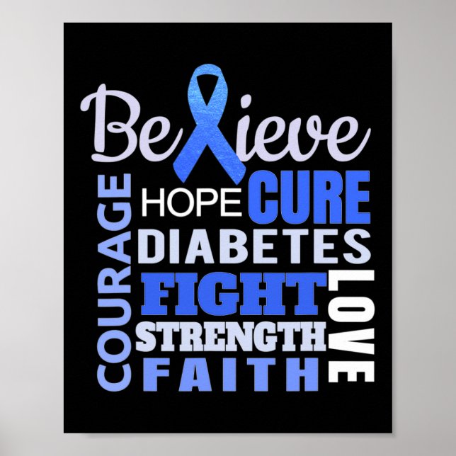 Diabetesmedvetande Blue Ribbon Diabetes Ord Poster (Framsidan)