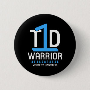 Diabetesmedvetande Blue Ribbon T1D Warrior 1 Knapp