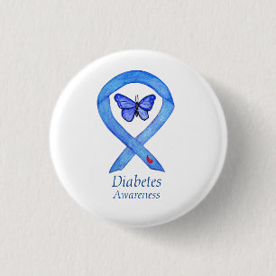 Diabetesmedvetande Fäst med Ribbon Butterfly Butte Knapp