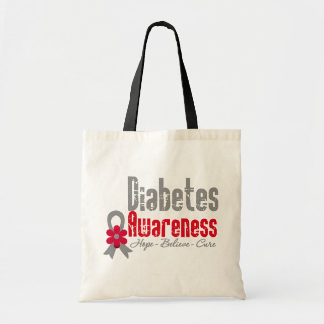 Diabetesmedvetande Flower Ribbon Tygkasse (Framsidan)