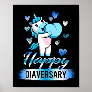 Diabetesmedvetande Lycklig Diaversary Unicorn Cute Poster