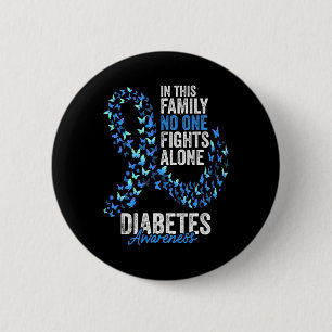 Diabetesmedvetande Månad Butterflies Blue Ribbon Knapp