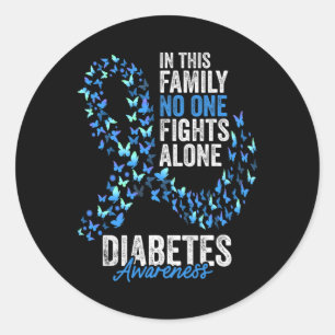 Diabetesmedvetande Månad Butterflies Blue Ribbon Runt Klistermärke