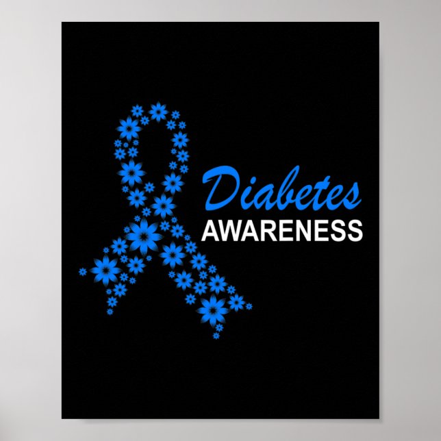 Diabetesmedvetande Månad Ribbon Flowers Kvinnor Poster (Framsidan)