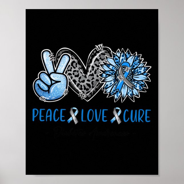 Diabetesmedvetande Peace Kärlek Cure Leopard Blue  Poster (Framsidan)