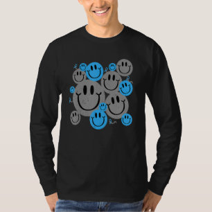 Diabetesmedvetande Retro Glad Ansikte Blått Band T Shirt