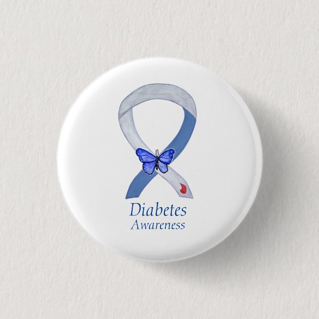 Diabetesmedvetande Ribbon Butterfly Pin Buttons Knapp (Framsida)