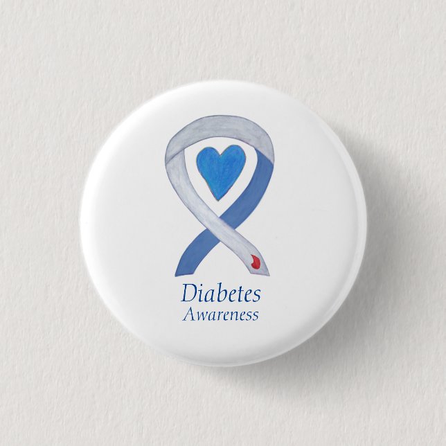 Diabetesmedvetande Ribbon Heart Anpassningsbar Pin Knapp (Framsida)