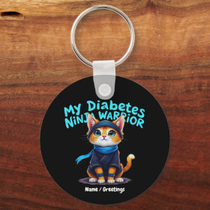 Diabetesmedveten Ninja Warrior Modig Katt-grafik Nyckelring