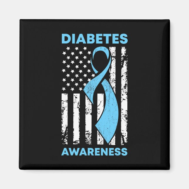 Diabetesmedvetenhet Amerikanska Flagga Blue Ribbon Magnet (Framsidan)