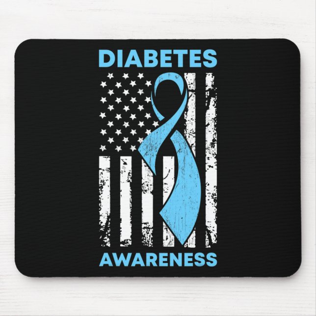 Diabetesmedvetenhet Amerikanska Flagga Blue Ribbon Musmatta (Framsidan)