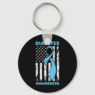 Diabetesmedvetenhet Amerikanska Flagga Blue Ribbon Nyckelring