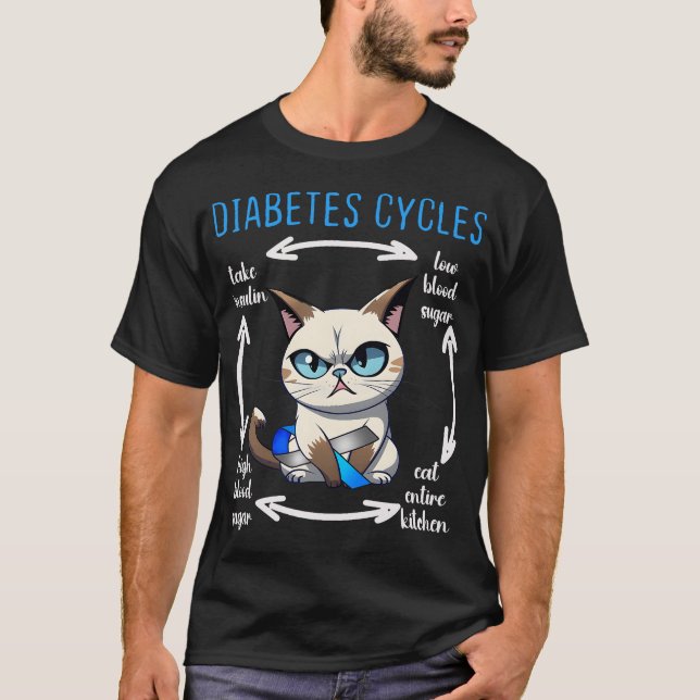 Diabetesmedvetenhet Funny Katt Cycle Diabetic Life T Shirt (Framsida)