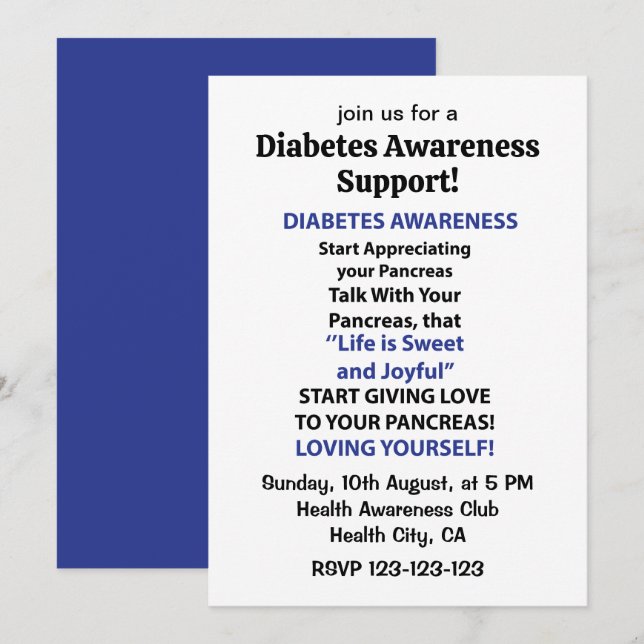 Diabetesmedvetenhet Inbjudningar (Fram/baksida)