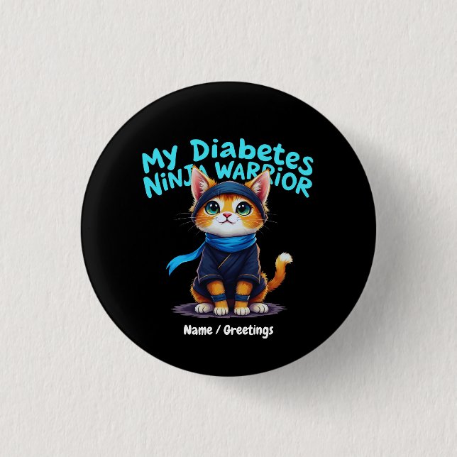 Diabetesmedvetenhet Ninja Warrior Modig Katt Grafi Knapp (Framsida)