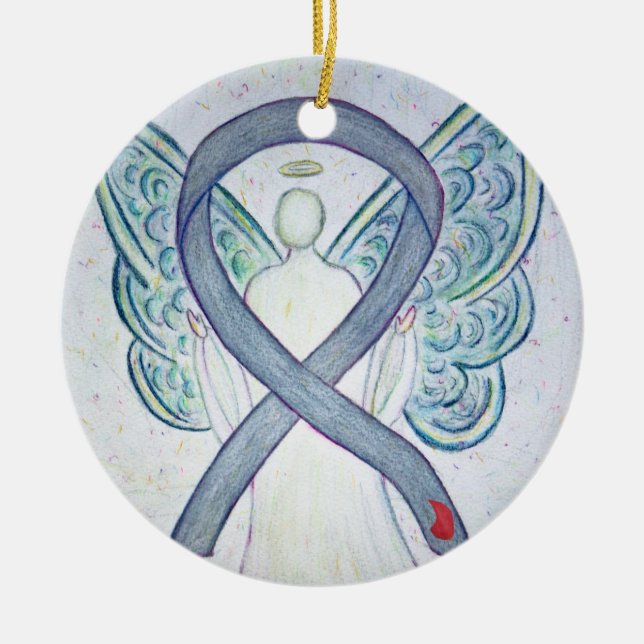 Diabetesmedvetenhet Ribbon Angel Anpassningsbar Or Julgransprydnad Keramik (Framsidan)