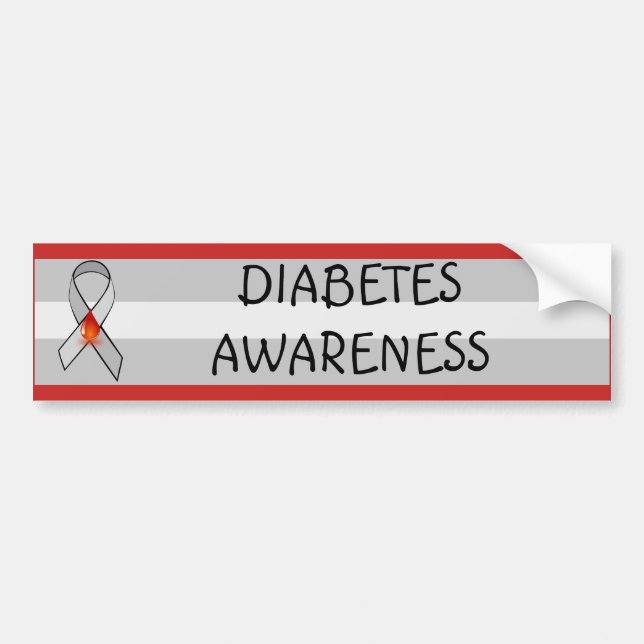 Diabetesmedvetenhet Röd och Grått Awareness Ribbon Bildekal (Framsidan)