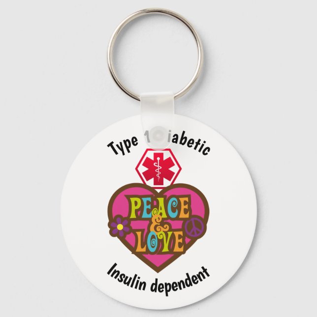 Diabetesvarningstyp 1 eller 2 Anpassa hjärtat Nyckelring (Framsida)