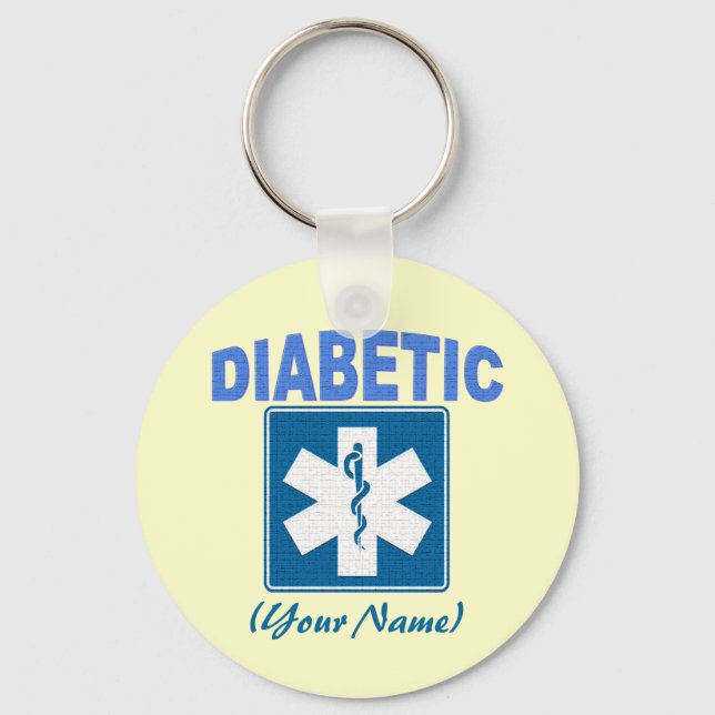 DIABETIC KEYCHAIN MED DITT NAMN NYCKELRING (Framsida)