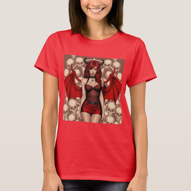 Diabla Infernal en un Mar de Calaveras T Shirt (Framsida)