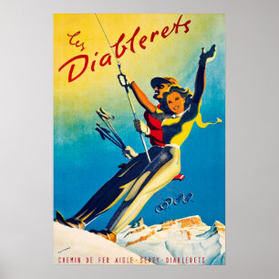 Diablerets, berg, par på en skidlift poster