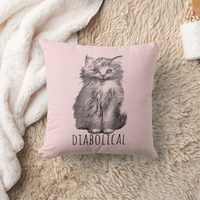 Diabolical Cute Fluffy Kitten Light Pink Kudde (Filt)