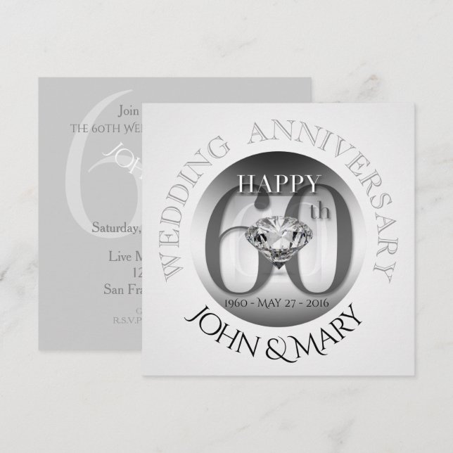 Diadmond 60-årsjubileum för bröllop S inbjudan (Fram/baksida)