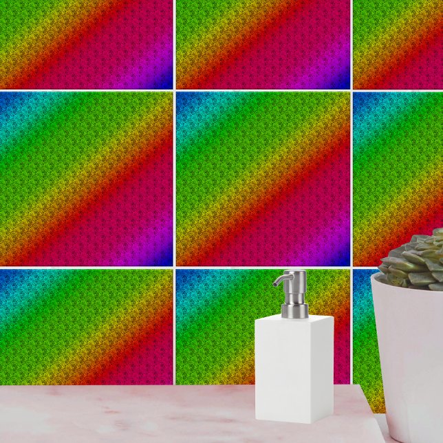 Diag Rainbow Gradient Blommönster Red Grönt Kakelplatta (Diag Rainbow Gradient Floral Pattern Red Green Tile)