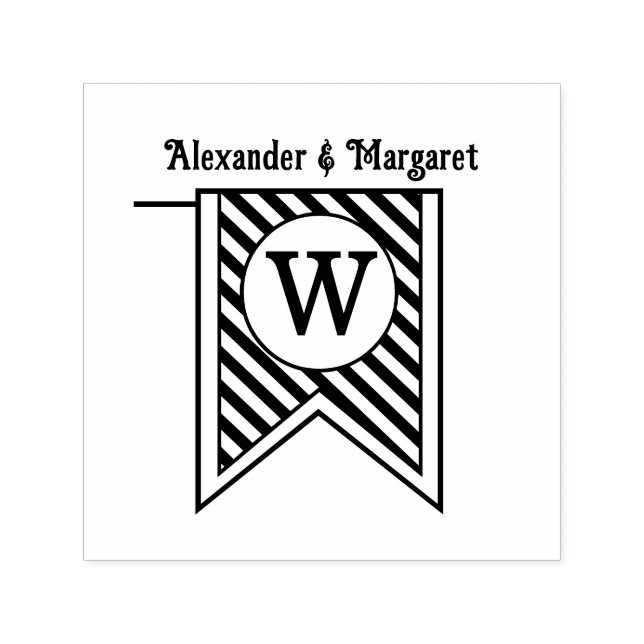 Diag Rand Banner Monogramnamn Par Bröllop Självfärgande Stämpel (Design)