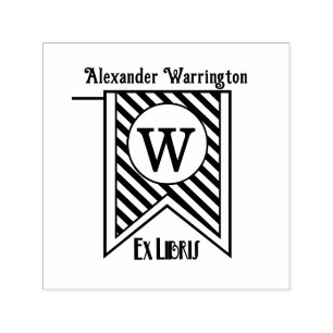 Diag Rand Initial Bandermonogram Ex Libris Bok Självfärgande Stämpel