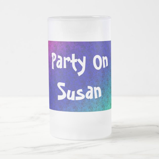 Diag Regnbåge övertoning, Blommönster blå Grönt Frostat Ölglas (Center)