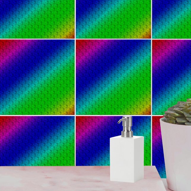 Diag Regnbåge övertoning, Blommönster blå Grönt Kakelplatta (Diag Rainbow Gradient Floral Pattern Blue Green Tile)