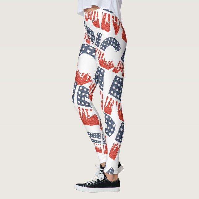 Diagonal AMERICA Mönster Leggings för 4 juli (Vänster)