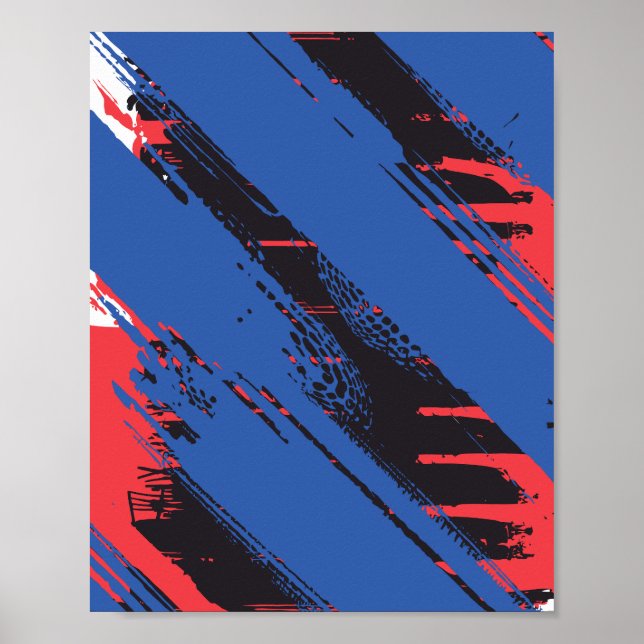 Diagonal blå, svart och röd penselstruktur poster (Framsidan)