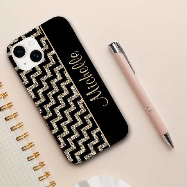 Diagonal Black Chevron Guld Personlig (Skapare uppladdad)