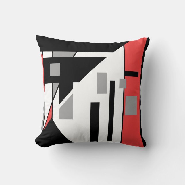 Diagonal Black med Red Grått Geometric Abstrakt Kudde (Framsida)