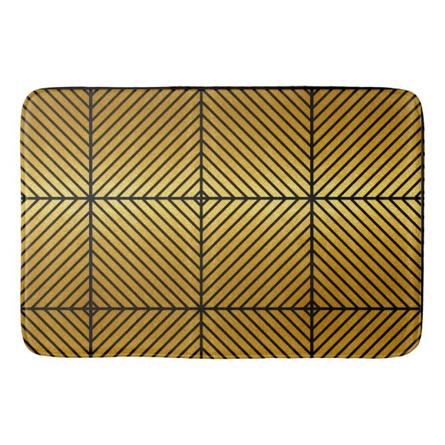 Diagonal Black Stripe Guld Löv Struktur Bath Mat Badrumsmatta (Framsidan)
