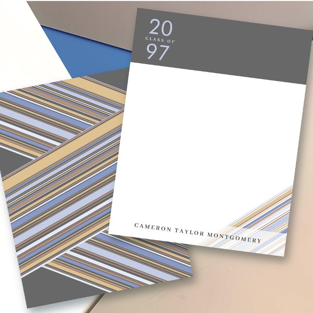Diagonal Blue Ribbon Pin Rand Preppy Studenten Tack Kort (Diagonal Blue Ribbon Pin Stripes Preppy Modern Graduation Thank You Stationery Note Card @ Zazzle)