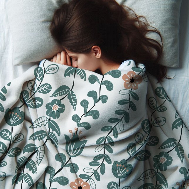 Diagonal Botanical Teal Namn Blommönster Fleecefilt (Skapare uppladdad)