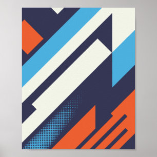Diagonal design i blått, Orange och vitt Poster