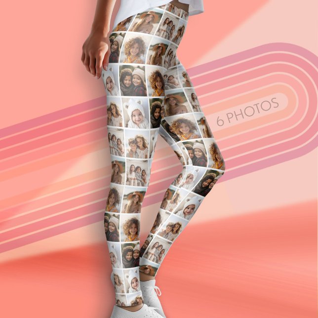 Diagonal Funky Fotorutnät med 6 foton Leggings (Custom Leggings with 6 Photos)