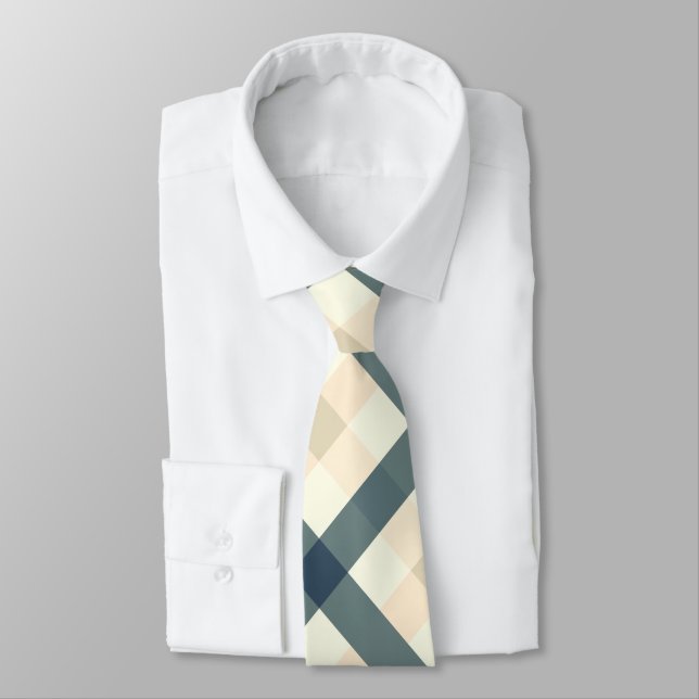 Diagonal Gingham i Cream och Slate Grått Slips (Bunden)