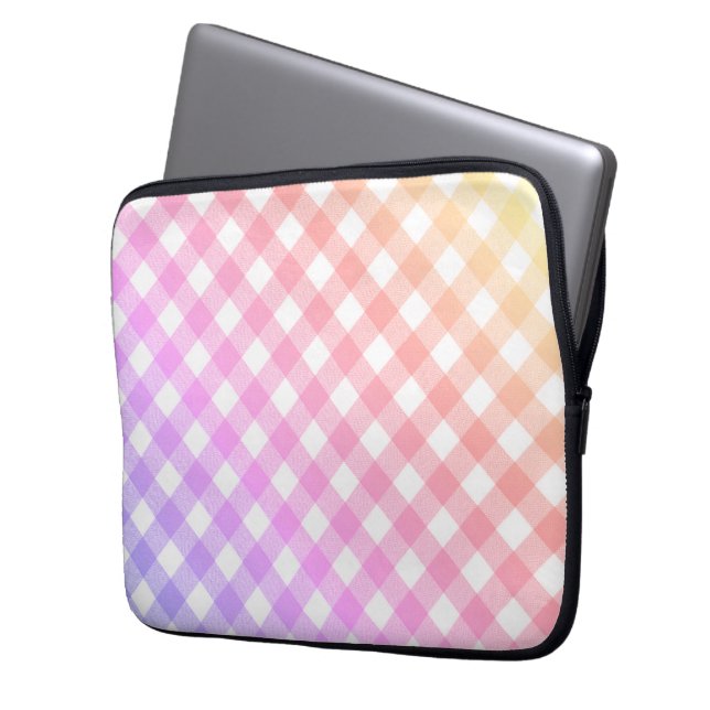 Diagonal Gradient Regnbåge Gingham  Laptop Fodral (Framsidan Vänster)