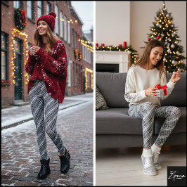 Diagonal gråskala enfärgad tartan rutig leggings