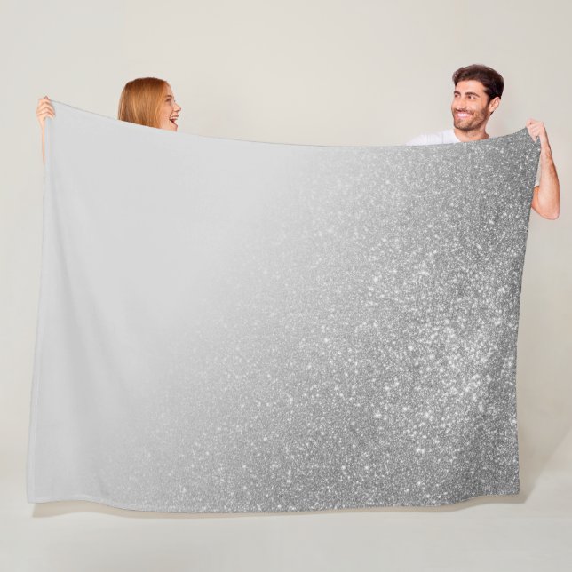 Diagonal Grått Silver Glitter Gradient Ombre Fleecefilt (På plats)