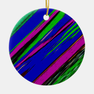 Diagonal Grönt Blue Lila and Black Abstrakt Art Julgransprydnad Keramik