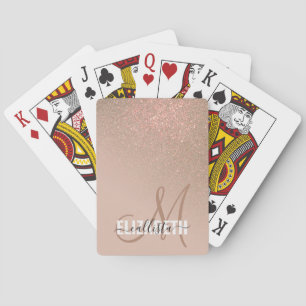 Diagonal Guld Taupe Glitter-övertoningsmonogram Casinokort