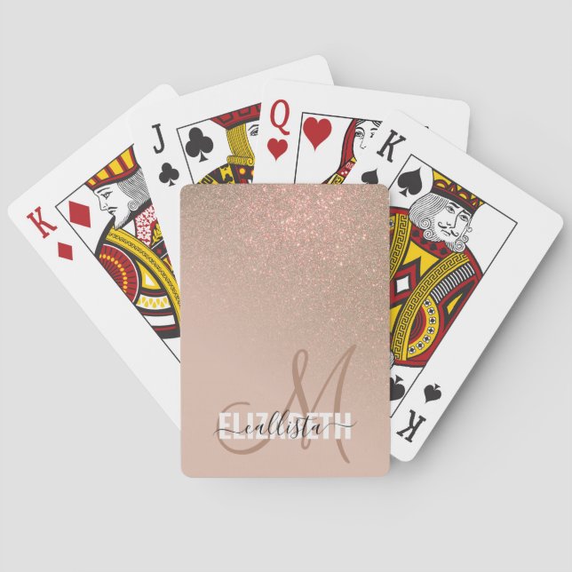 Diagonal Guld Taupe Glitter-övertoningsmonogram Casinokort (Baksidan)