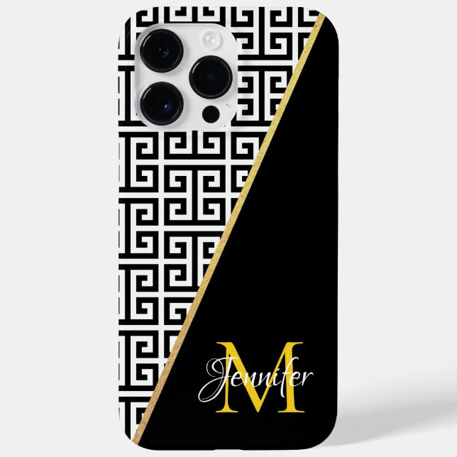 Diagonal guldfärg grekiska Nyckel med svart monogr (Baksida)